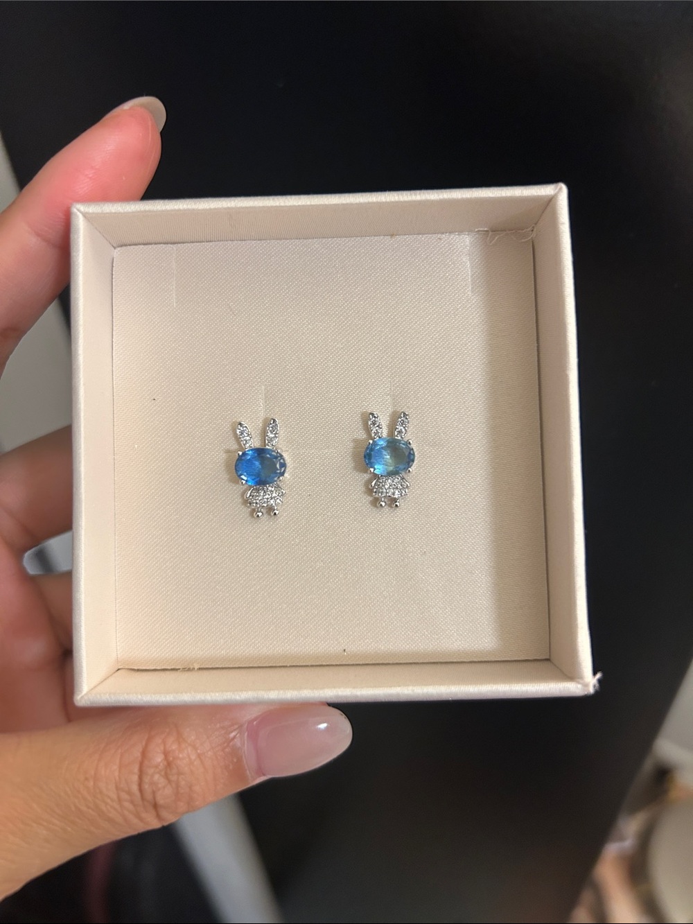 Blue and Silver Bunny Earrings with 925 silver stub